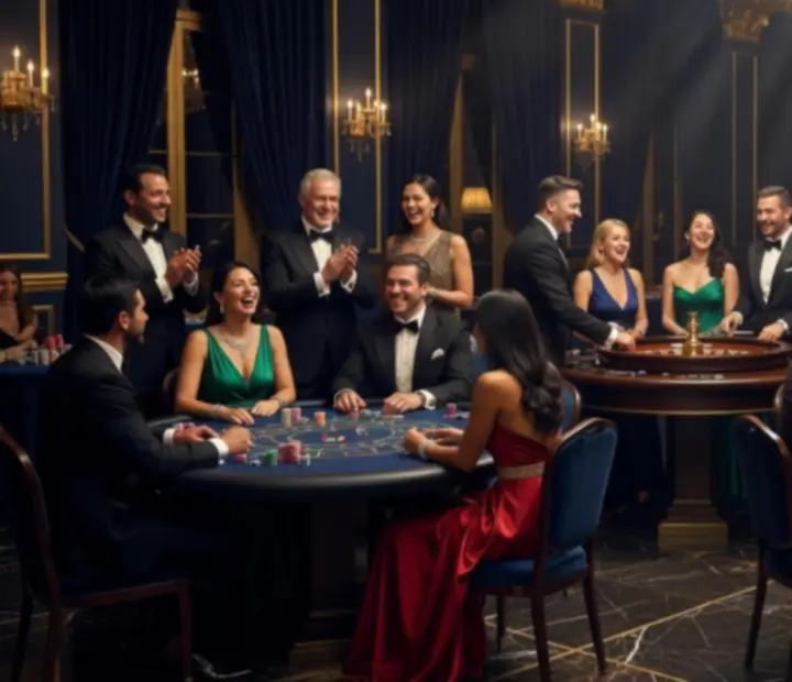 Wieczór Casino Night z eleganckim stołem i graczami